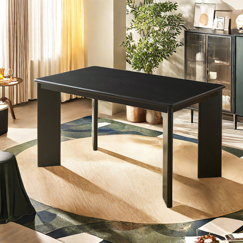 Black Ash Wood Rectangular Dining Table Solid Wood Dining Set 7